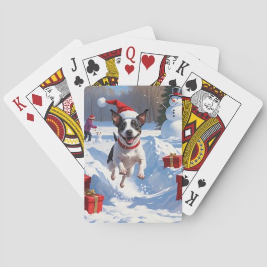 Rattenterriër loopt in de sneeuw met kerst Pet Pokerkaarten (Achterkant)