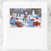Rattenterriër loopt in de sneeuw met kerst Pet Rechthoekige Sticker (Tas)