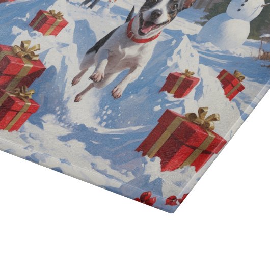 Rattenterriër loopt in de sneeuw met kerst Pet Snijplank (Hoek)