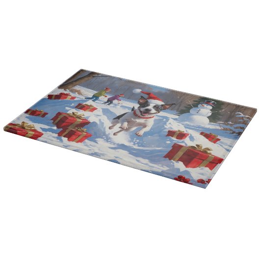 Rattenterriër loopt in de sneeuw met kerst Pet Snijplank (Hoek)