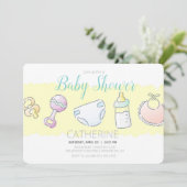 Rattle, Fles, Diaper, Bib en Pacifier Shower Kaart (Staand voorkant)