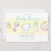 Rattle, Fles, Diaper, Bib en Pacifier Shower Kaart (Voorkant)