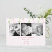 Rattle n Roll Birth Annoucement (roze) Aankondiging (Staand voorkant)
