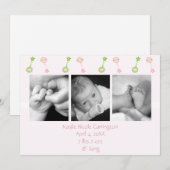 Rattle n Roll Birth Annoucement (roze) Aankondiging (Voorkant / Achterkant)