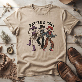 Rattle & Roll Skelet Cowboy Western Dans T-shirt