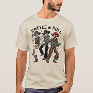 Rattle & Roll Skelet Cowboy Western Dans T-shirt