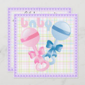 Rattles Baby Gender Reveal Party Invitation Kaart (Voorkant / Achterkant)