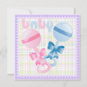 Rattles Baby Gender Reveal Party Invitation Kaart