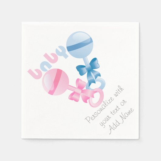 Rattles Gender Reopenbaart Baby shower Party Napki Servetten (Voorkant)
