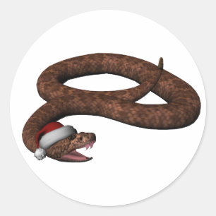 Rattlesnake met Santa Hat Ronde Sticker