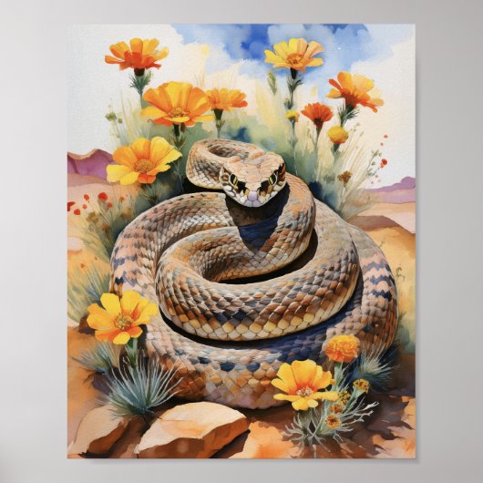 Rattlesnake Zuidwest Waterverf Poster (Voorkant)