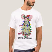 Ratty Kerstmis, grappige rat in kerstverlichting T-shirt (Voorkant)