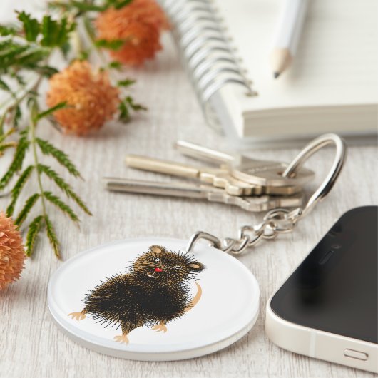 Ratty the Cute Funny Whimsical Pet Rat Sleutelhanger (Voorkant Rechts)