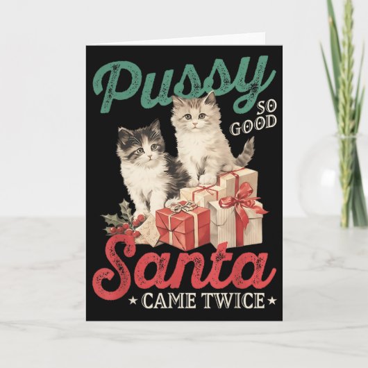 Raunchy Christmas Cat Graphic Funny Gag Prank Humo Kaart (Voorkant)