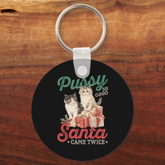 Raunchy Christmas Cat Graphic Funny Gag Prank Humo Sleutelhanger (Voorkant)