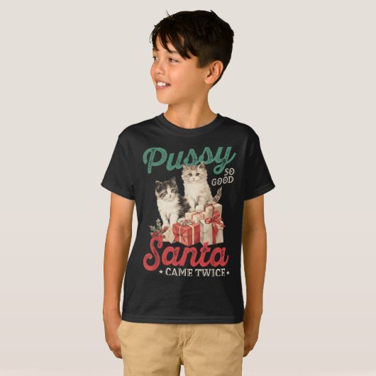 Raunchy Christmas Cat Graphic Funny Gag Prank Humo T-shirt (Voorkant volledig)