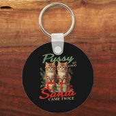 Raunchy Christmas Cat Naughty Funny Gag Prank Humo Sleutelhanger (Voorkant)