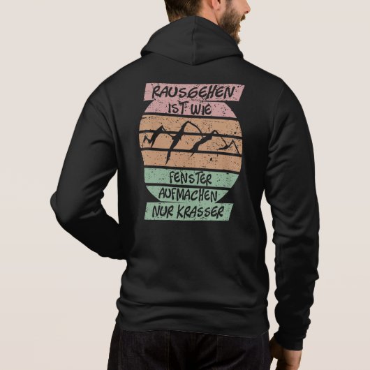 Rausgehen ist krasser, Sonnenuntergang, Berge  Hoodie (Achterkant)