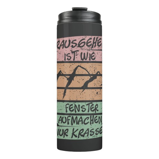 Rausgehen ist krasser, Sonnenuntergang, Berge  Thermosbeker (Voorkant)