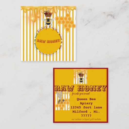 rauw honingetiket zo mooi vierkante visitekaartje (Voorkant / Achterkant)