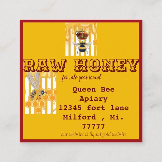 rauw honingetiket zo mooi vierkante visitekaartje (Achterkant)