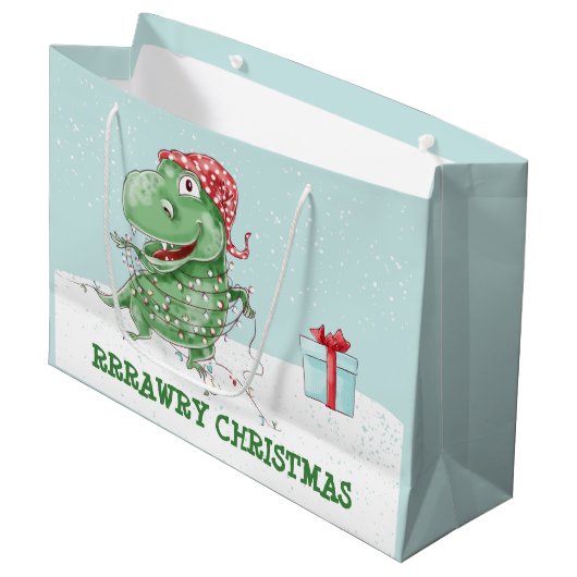 Rauwe Kerstmis Dinosaurus Vakantie Groot Cadeauzakje (Voorkant Gekanteld)