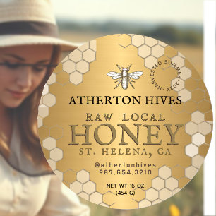 Rauwe Lokale Honing Gouden Honingraat Heraldische  Ronde Sticker
