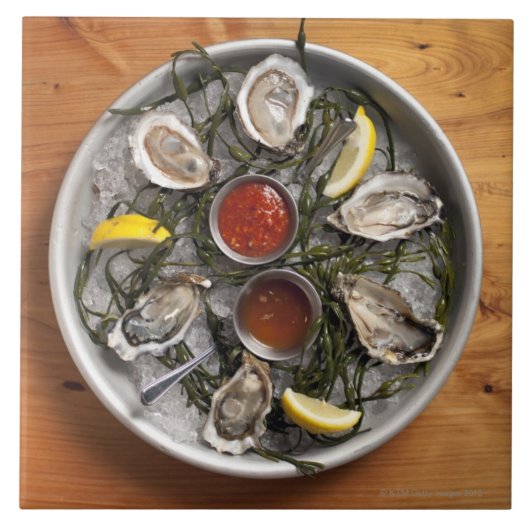 Rauwe oesters gerangschikt tegeltje (Voorkant)