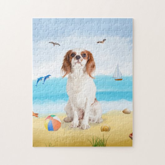 Ravalier Koning Hond Op Strand Legpuzzel (Verticaal)