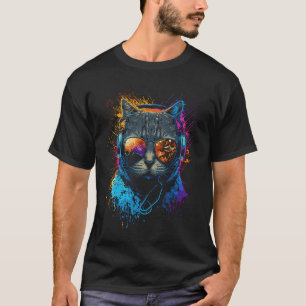 Rave Cat DJ Hoofdtelefoon Kitten House Muziek Kat T-shirt