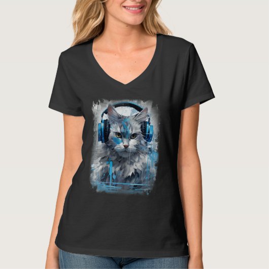 Rave EDM Birman Cat Headphone T-shirt (Voorkant)