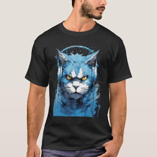 Rave EDM Boze Kat Koptelefoon T-shirt (Voorkant)