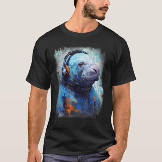 Rave EDM Manatee Headphone T-shirt (Voorkant)