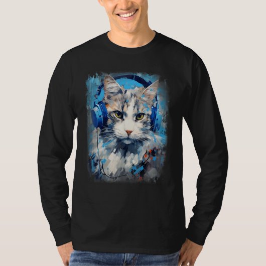 Rave EDM Ragamuffin Cat Headphone T-shirt (Voorkant)