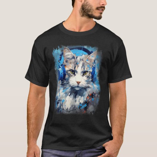 Rave EDM zwerfkat koptelefoon T-shirt (Voorkant)