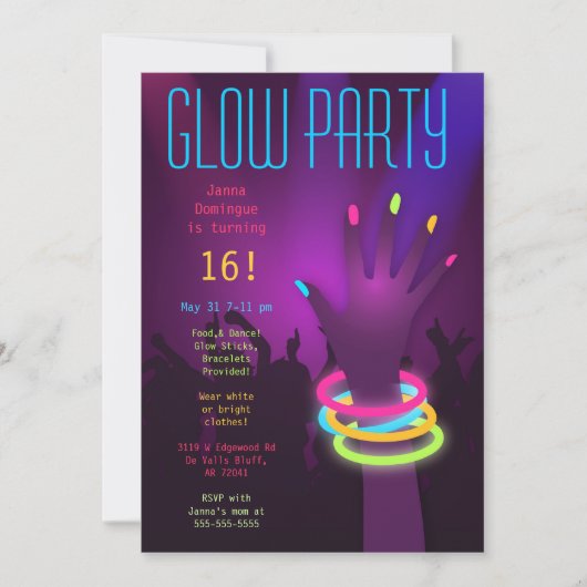 Rave Glow in the Dark Party Invitations Kaart (Voorkant)