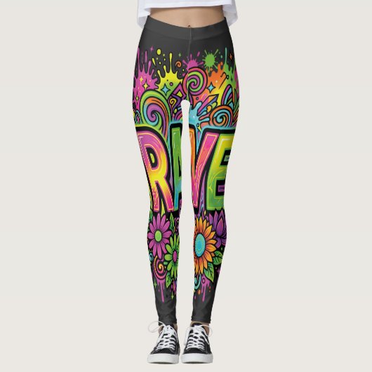 RAVE Neon Bloemen Leggings (Voorkant)