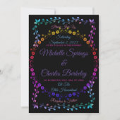 Rave Neon Glow Floral Black Wedding Invitation (Voorkant)