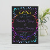 Rave Neon Glow Floral Black Wedding Invitation (Staand voorkant)
