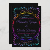 Rave Neon Glow Floral Black Wedding Invitation (Voorkant / Achterkant)