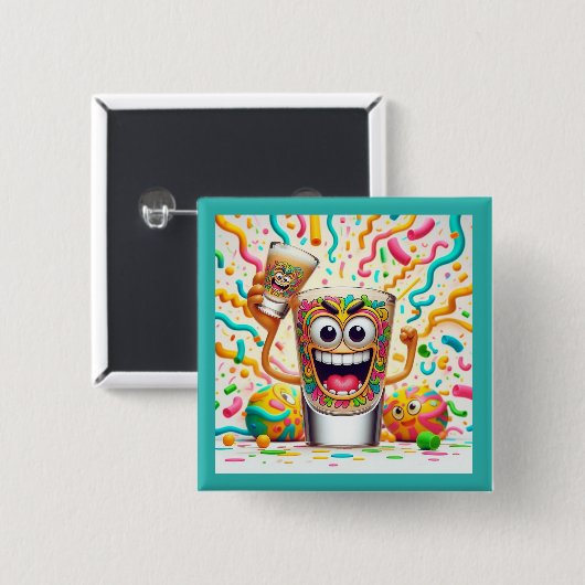 Rave Party Shotglas – levendige pret Vierkante Button 5,1 Cm (Voorkant /achterkant)
