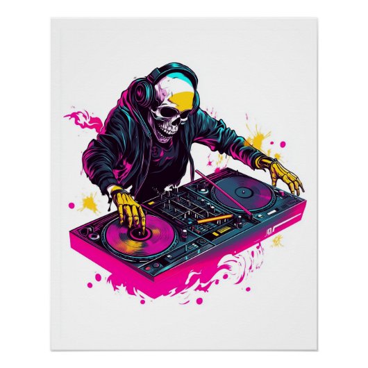 Rave Schedel � EDM Feest Skelet DJ Perfect Poster (Voorkant)