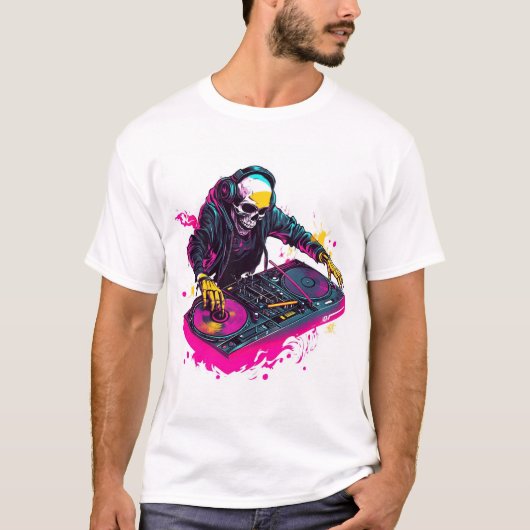 Rave Schedel � EDM Feest Skelet DJ T-shirt (Voorkant)