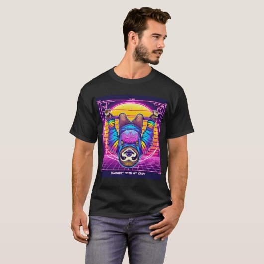 Rave Sloth - Synthwave T-shirt (Voorkant volledig)