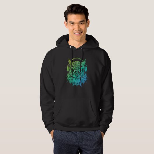 Rave Turntable Electro DJ Techno Owl with Headphon Hoodie (Voorkant volledig)