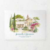 Ravello Italië Aquarel Bruiloft Drieluik Uitnodiging (Cover)
