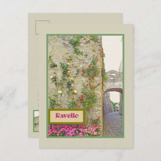 RAVELLO, ITALIË/COBBLESTONE STREET, ARCHWAY, ROZEN BRIEFKAART (Voorkant / Achterkant)