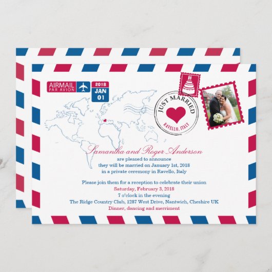 Ravello Italy Airmail Post Wedding Reception Kaart (Voorkant / Achterkant)