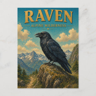Raven Alpine Wilderness Watercolor GeoSaga Briefkaart