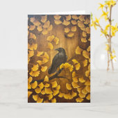Raven and Gingko Leaves Kaart (Gele Bloem)